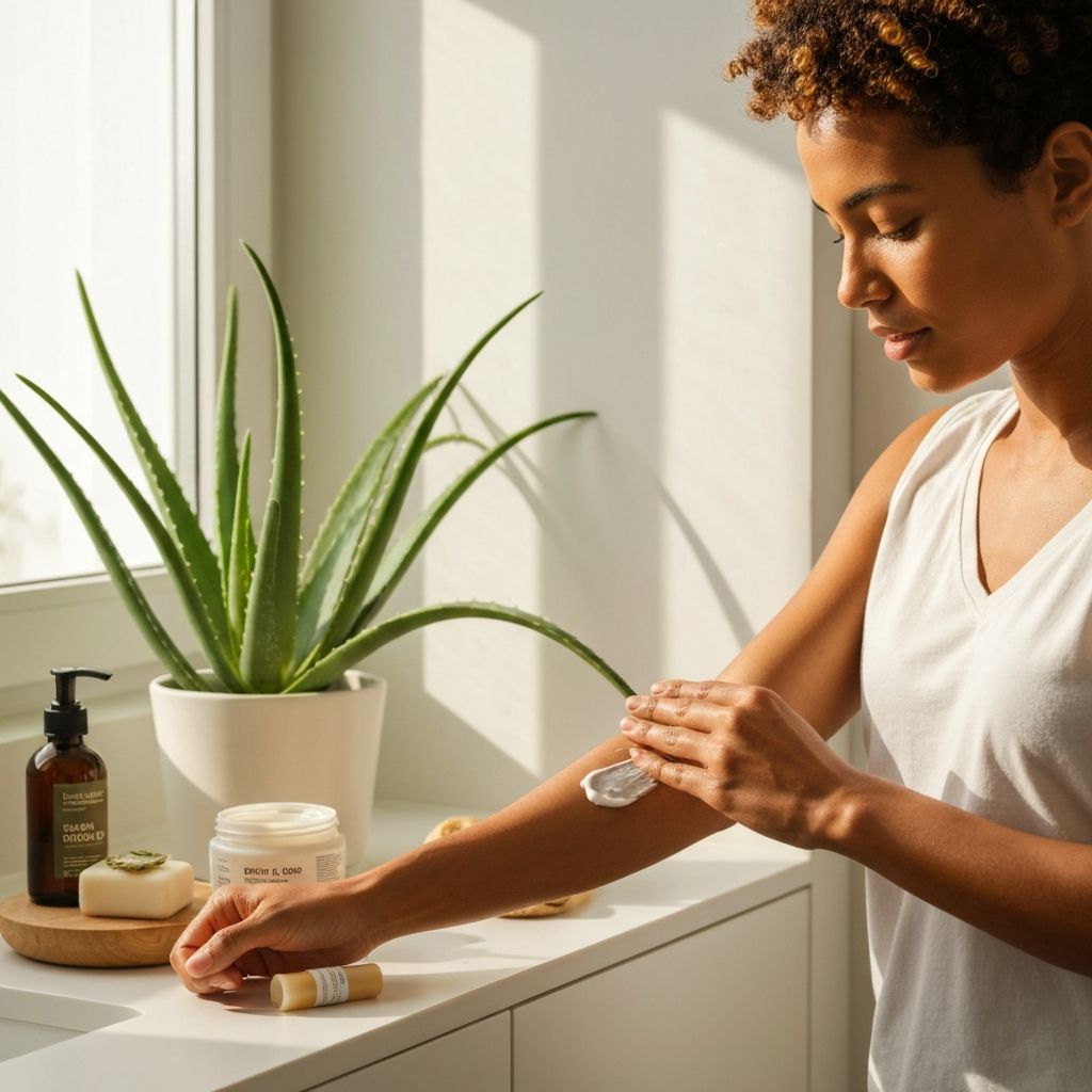 Žena nanosi prirodnu kremu na kožu ruke za ublažavanje svrbeža